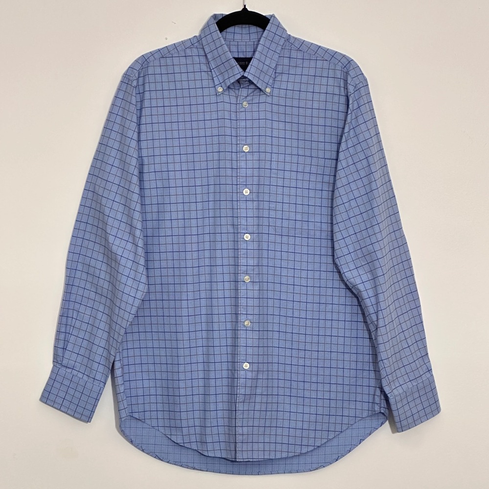 Scott Barber Mens Shirt M Blue Tattersall Check Classic Business Casual Preppy